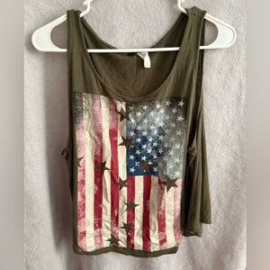 🎁 FREE Olive Green American Flag Tank Top